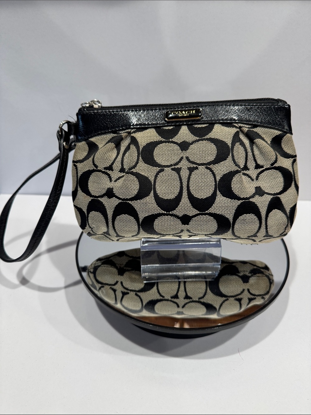 Coach Signature Canvas Wristlet in Black and Gray